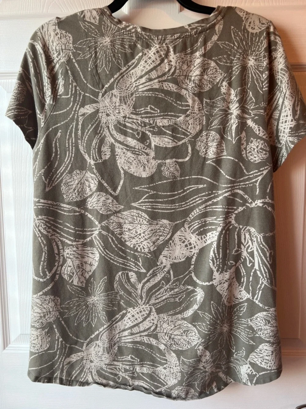 Soft Surroundings Olive & White Floral V-Neck Short Sleeve Tee - Picture 2 of 9